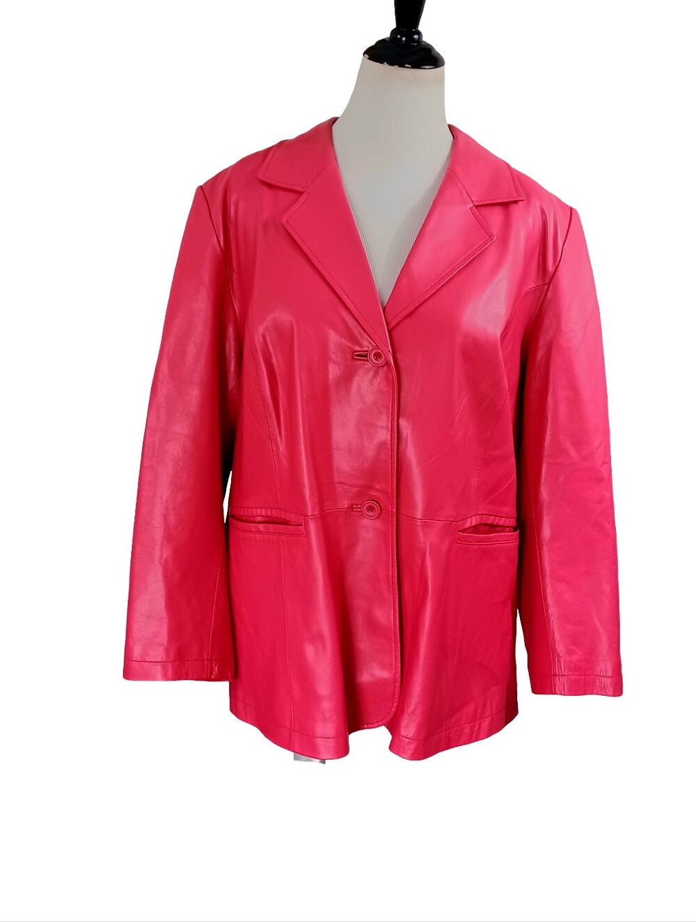 MAGGIE BARNES HOT PINK LEATHER BLAZER SIZE 2X